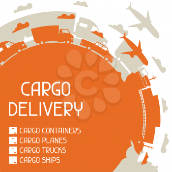 Freight cargo transport icons background in flat design style.