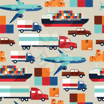 Freight cargo transport seamless pattern in flat design style.