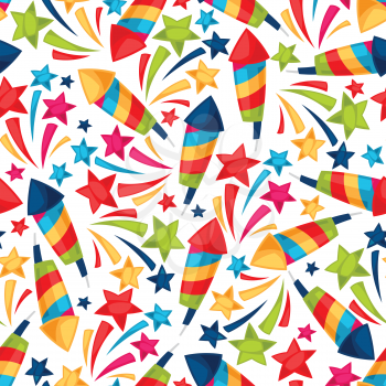 Celebration festive seamless pattern with colorful fireworks.