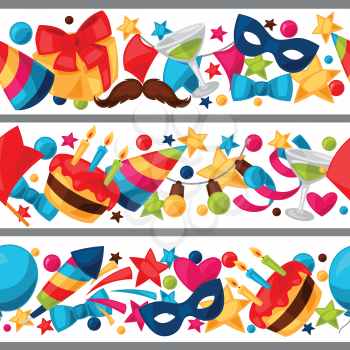 Carnival show and party seamless pattern with celebration objects.