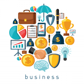 Business and finance concept from flat icons in shape.