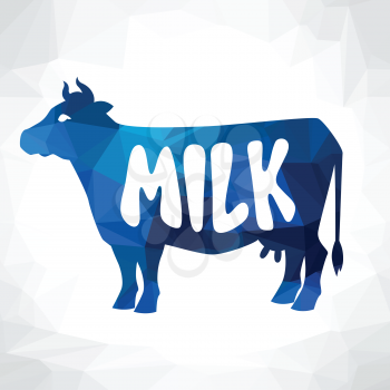 Cow and milk emblem design on polygon background.