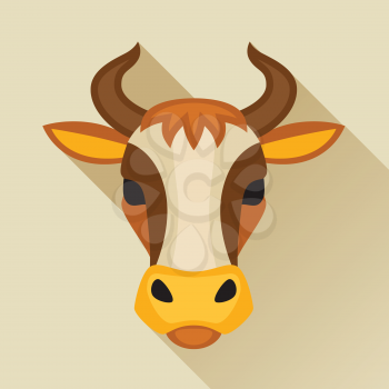 Illustration with cow head in flat design style.