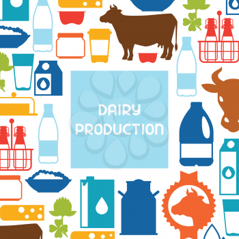 Milk background with dairy products and objects.