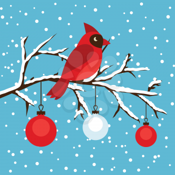 Happy holidays greeting card with bird red cardinal.