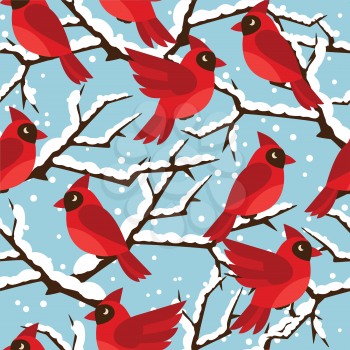Happy holidays seamless pattern with birds red cardinal.