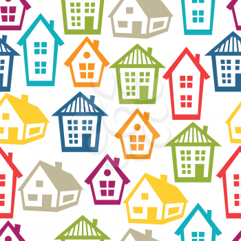 Town seamless pattern with cottages and houses.