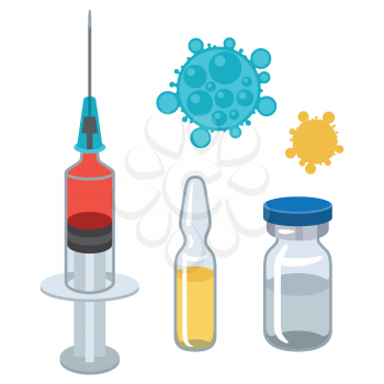 Syringe and vaccine set of medical tools for vaccination.