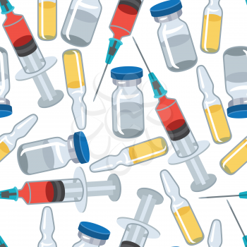 Syringe and vaccine medical conceptual seamless pattern.