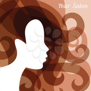 Woman silhouette with curly hair on bacground for hairdressing salon.