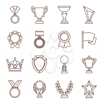 Awards and trophy sport or business line icons set.