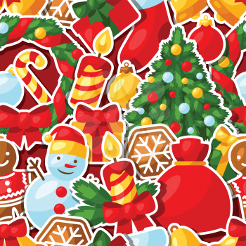 Merry Christmas and Happy New Year sticker seamless pattern.