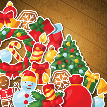 Merry Christmas and Happy New Year sticker template for invitation card.