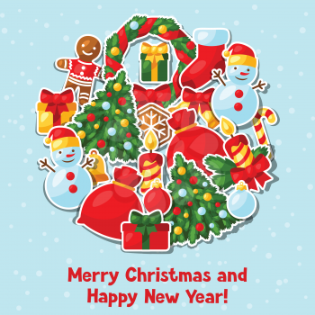 Merry Christmas and Happy New Year sticker invitation card.