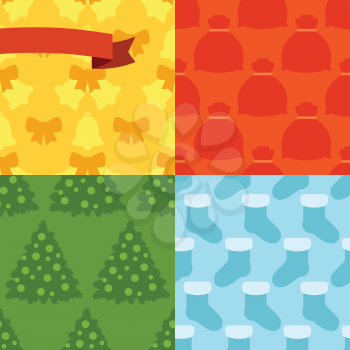 Set of Merry Christmas and Happy New Year seamless patterns.