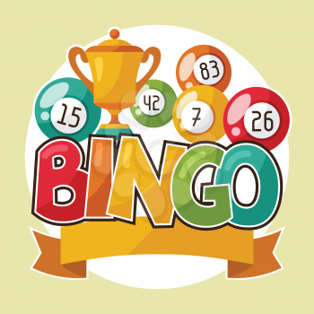 Bingo or lottery retro game illustration with balls and award.