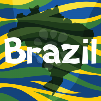 Stylized map of Brazil with abstract color stripes.