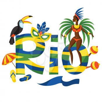 Rio design with objects on white background.