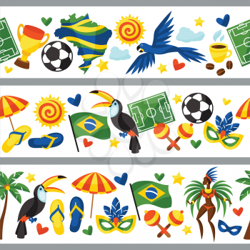 Brazil seamless borders with stylized objects and cultural symbols.