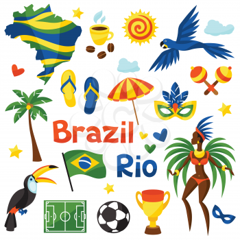Collection of Brazil stylized objects and cultural symbols.