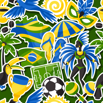 Brazil seamless pattern with sticker objects and cultural symbols.