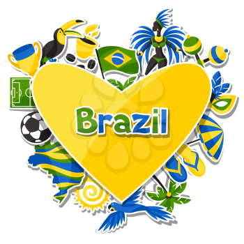 Brazil background with sticker objects and cultural symbols.