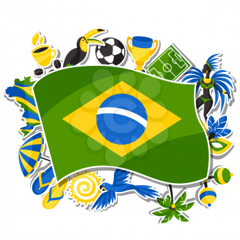 Brazil background with sticker objects and cultural symbols.