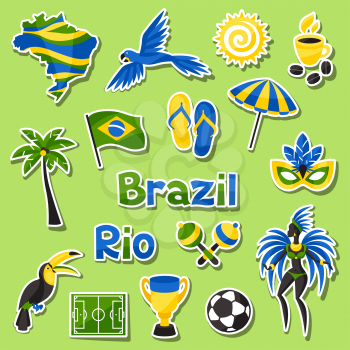 Collection of Brazil sticker objects and cultural symbols.