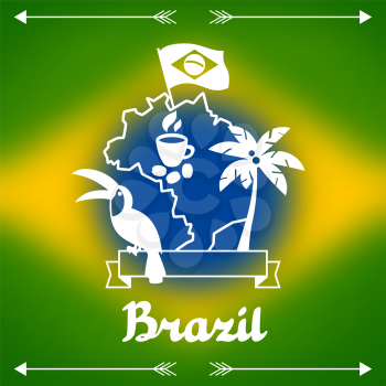 Brazil background with stylized objects and cultural symbols.
