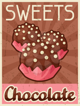 Poster with chocolate candy in retro style.