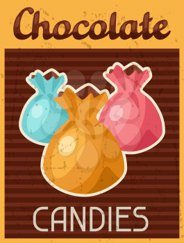 Poster with chocolate candy in retro style.