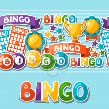 Bingo or lottery game seamless pattern with balls and cards.