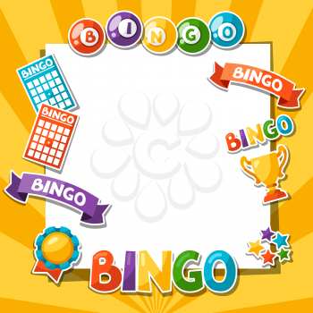 Bingo or lottery game background with balls and cards.