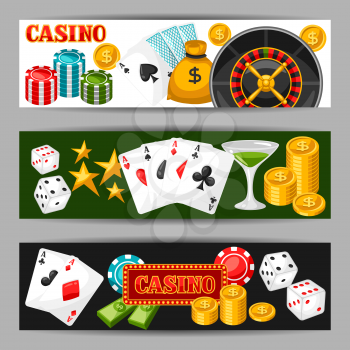 Casino gambling banners or flyers with game objects.