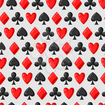Seamless pattern of casino red and black card suits.