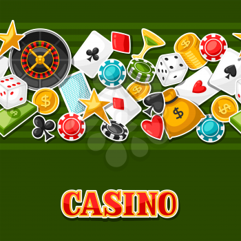 Casino gambling seamless pattern with game sticker objects.