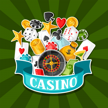 Casino gambling background design with game sticker objects.