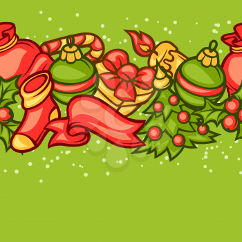 Merry Christmas seamless pattern with holiday symbols.