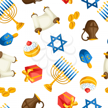 Jewish Hanukkah celebration seamless pattern with holiday objects.