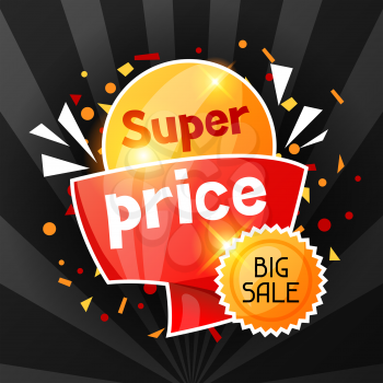 Super price. Sale banner. Advertising flyer for commerce, discount and special offer.