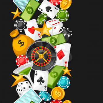 Casino gambling seamless pattern with game objects.