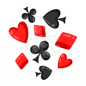 Set of casino red and black card suits falling down.
