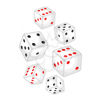 Set of casino white dice falling down.