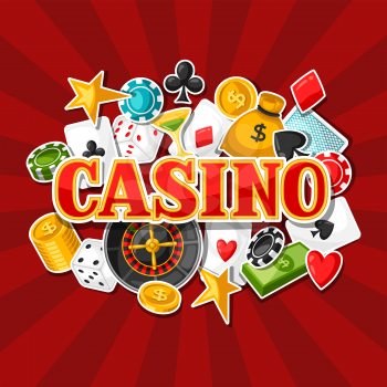 Casino gambling background design with game sticker objects.