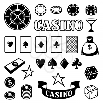 Set of casino gambling game objects and icons.