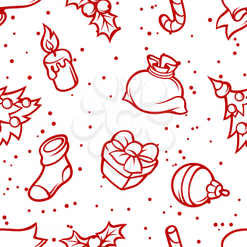 Merry Christmas seamless pattern with holiday symbols.