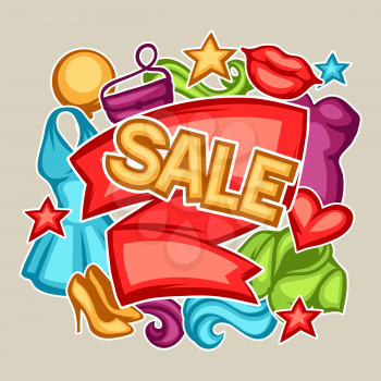 Sale banner with female clothing and accessories.