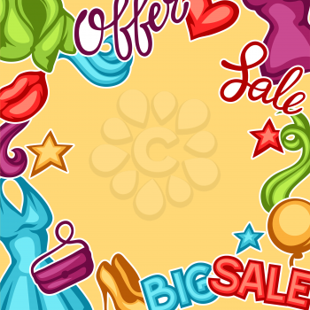 Sale background with female clothing and accessories.