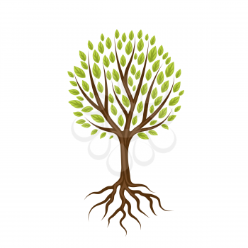 Abstract stylized tree with roots and leaves. Natural illustration.