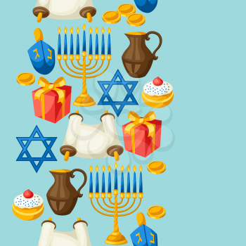 Jewish Hanukkah celebration seamless pattern with holiday objects.